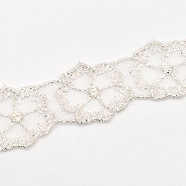 ラメモチーフオーガンジーレース 5枚花 小(873001) シルバー 07Ac99_