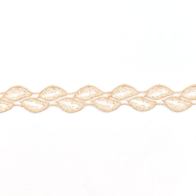 ラメモチーフオーガンジーレース リーフ(873002) ゴールド 07Ac99_