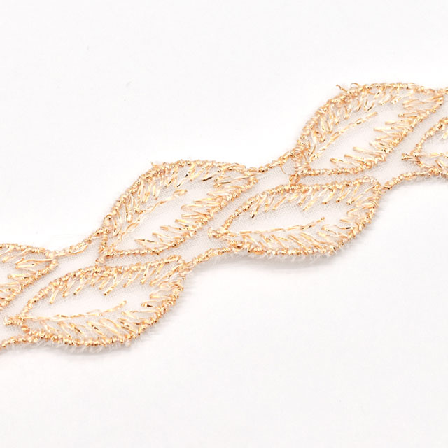 ラメモチーフオーガンジーレース リーフ(873002) ゴールド 07Ac99_