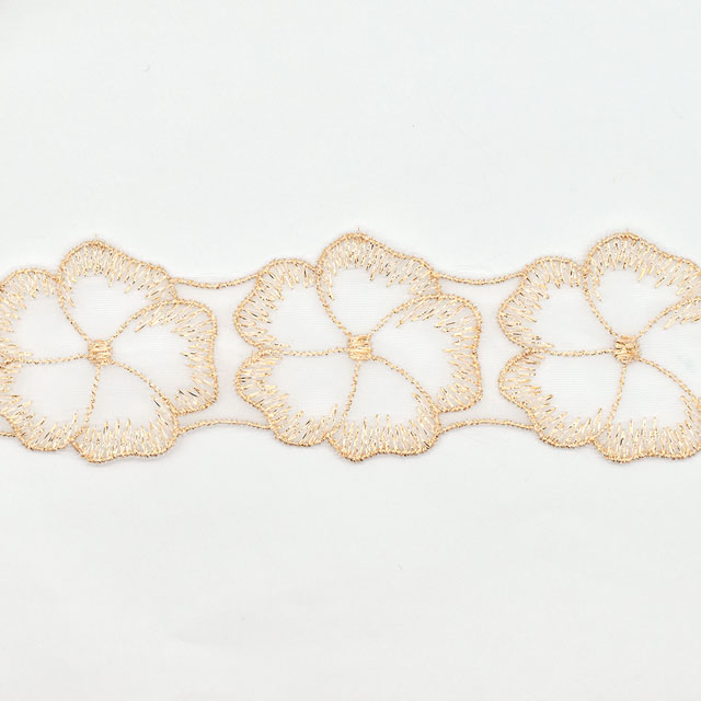 ラメモチーフオーガンジーレース 5枚花 大(873003) ゴールド 07Ac99_