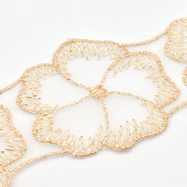 ラメモチーフオーガンジーレース 5枚花 大(873003) ゴールド 07Ac99_