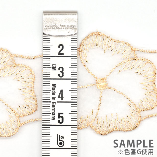 ラメモチーフオーガンジーレース 5枚花 大(873003) ゴールド 07Ac99_