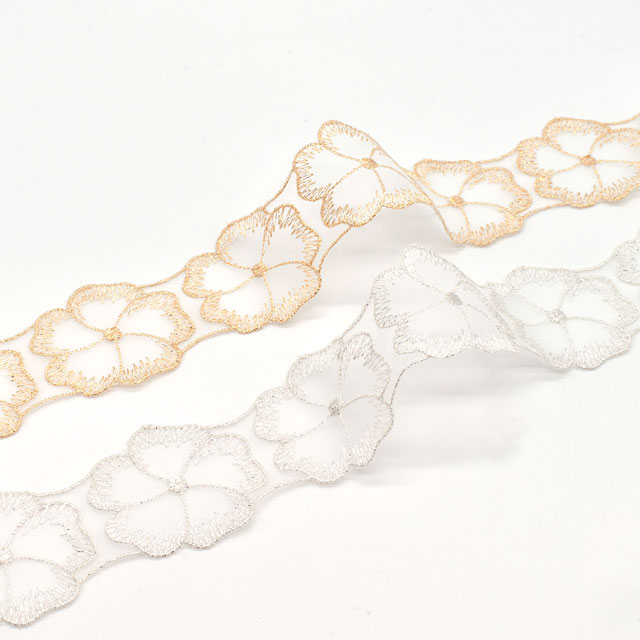 ラメモチーフオーガンジーレース 5枚花 大(873003) ゴールド 07Ac99_