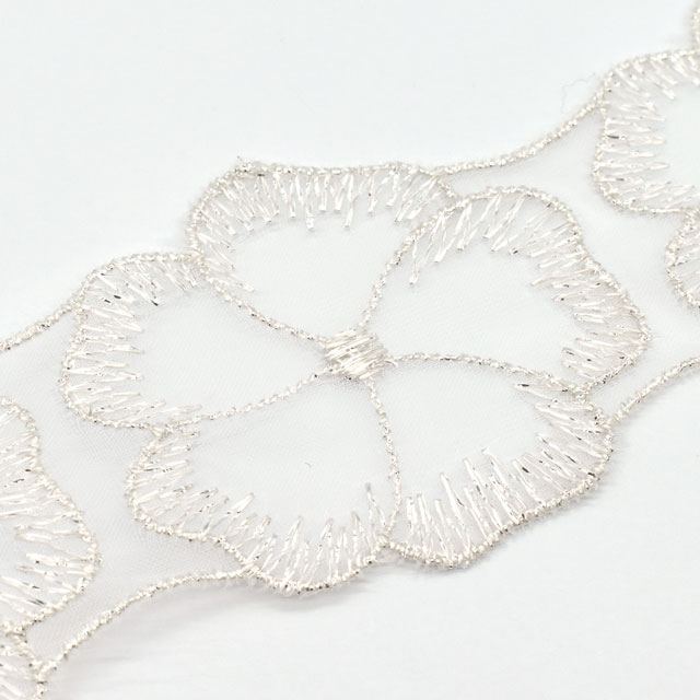 ラメモチーフオーガンジーレース 5枚花 大(873003) シルバー 07Ac99_