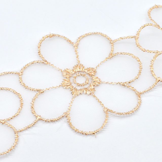 ラメモチーフオーガンジーレース 7枚花 大(873004) ゴールド 07Ac99_