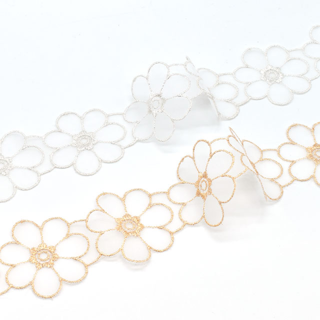 ラメモチーフオーガンジーレース 7枚花 大(873004) シルバー 07Ac99_