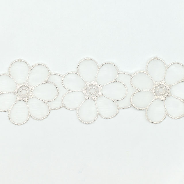 ラメモチーフオーガンジーレース 7枚花 大(873004) シルバー 07Ac99_