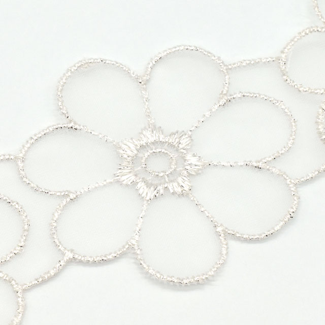 ラメモチーフオーガンジーレース 7枚花 大(873004) シルバー 07Ac99_