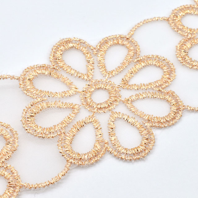 ラメモチーフオーガンジーレース 8枚花 大(873005) ゴールド 07Ac99_