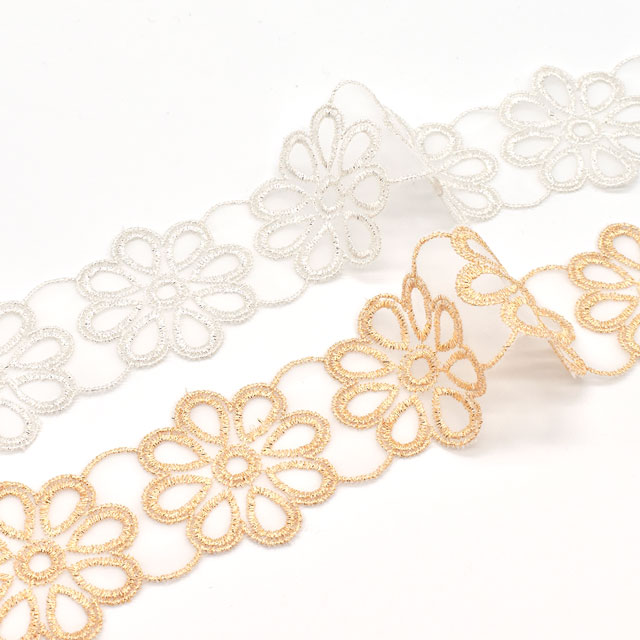 ラメモチーフオーガンジーレース 8枚花 大(873005) シルバー 07Ac99_