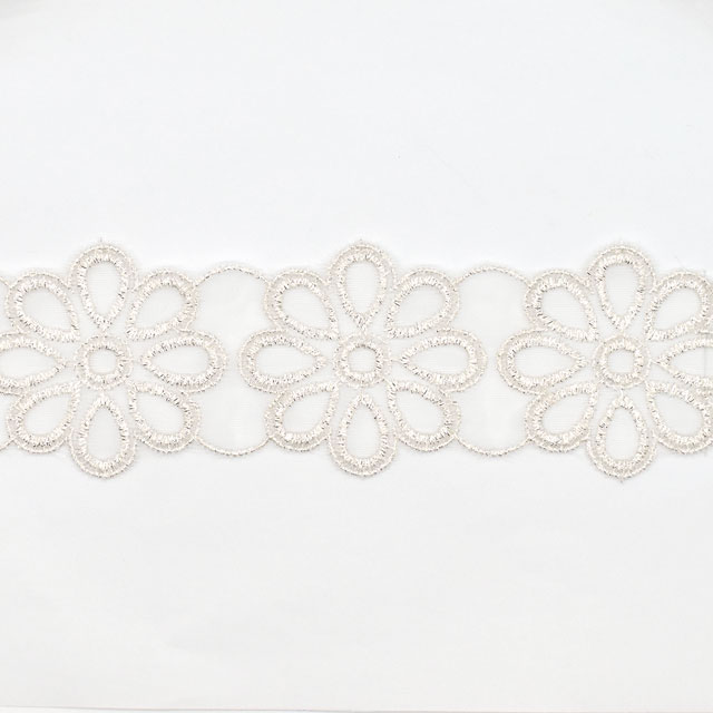 ラメモチーフオーガンジーレース 8枚花 大(873005) シルバー 07Ac99_