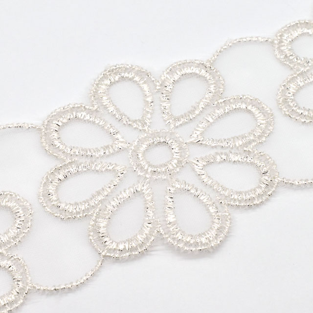 ラメモチーフオーガンジーレース 8枚花 大(873005) シルバー 07Ac99_