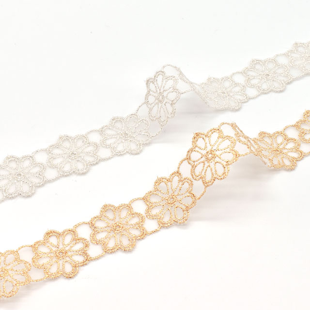 ラメモチーフオーガンジーレース 8枚花 小(873007) ゴールド 07Ac99_