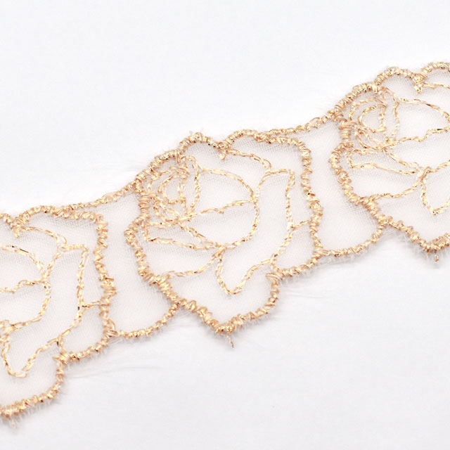 ラメモチーフオーガンジーレース 薔薇(873008) ゴールド 07Ac99_