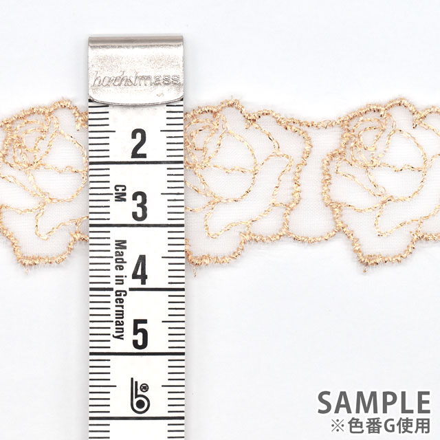 ラメモチーフオーガンジーレース 薔薇(873008) ゴールド 07Ac99_