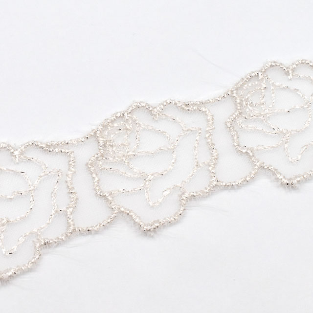 ラメモチーフオーガンジーレース 薔薇(873008) シルバー 07Ac99_