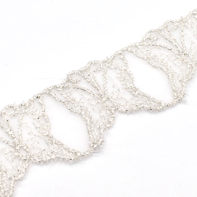 ラメモチーフオーガンジーレース 蝶(873009) シルバー 07Ac99_