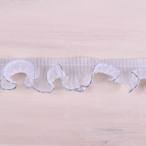 プリーツフリルレース(AS7700) 約2.5cm幅 21.白×シルバー糸 07Ac99_