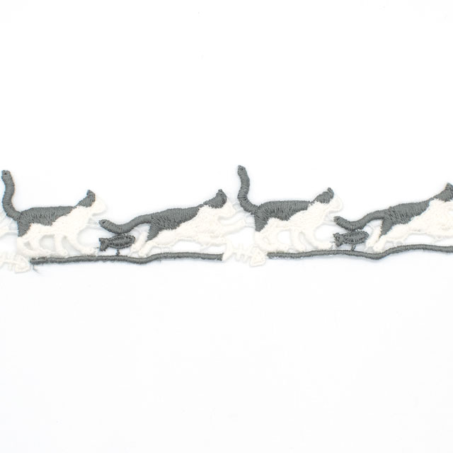 デザインレースユキ ケミカルレース ネコ(05747-CC) 長さ約50cm アイボリー×グレー 07Ac99j