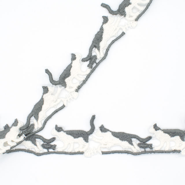 デザインレースユキ ケミカルレース ネコ(05747-CC) 長さ約50cm アイボリー×グレー 07Ac99j