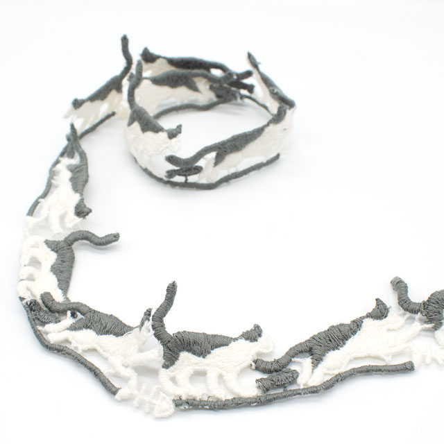 デザインレースユキ ケミカルレース ネコ(05747-CC) 長さ約50cm アイボリー×グレー 07Ac99j