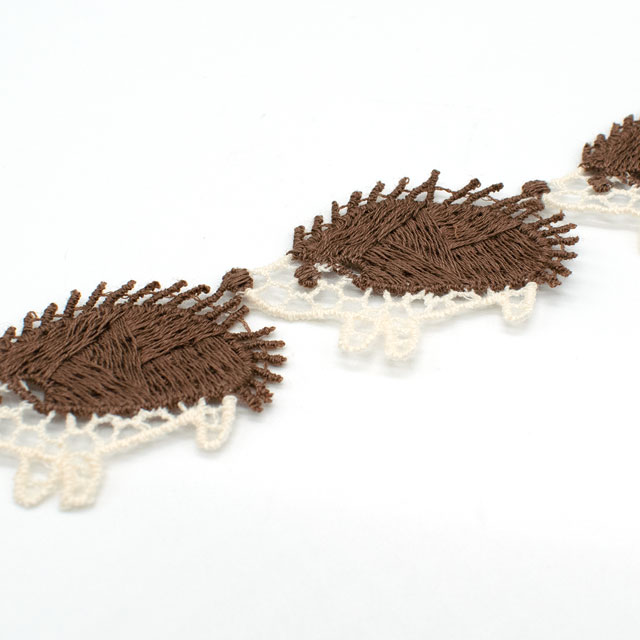 デザインレースユキ ケミカルレース ハリネズミ2色(05713-CC) 長さ約50cm ライトベージュ×こげ茶 07Ac99j