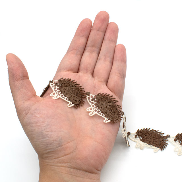 デザインレースユキ ケミカルレース ハリネズミ2色(05713-CC) 長さ約50cm ライトベージュ×こげ茶 07Ac99j