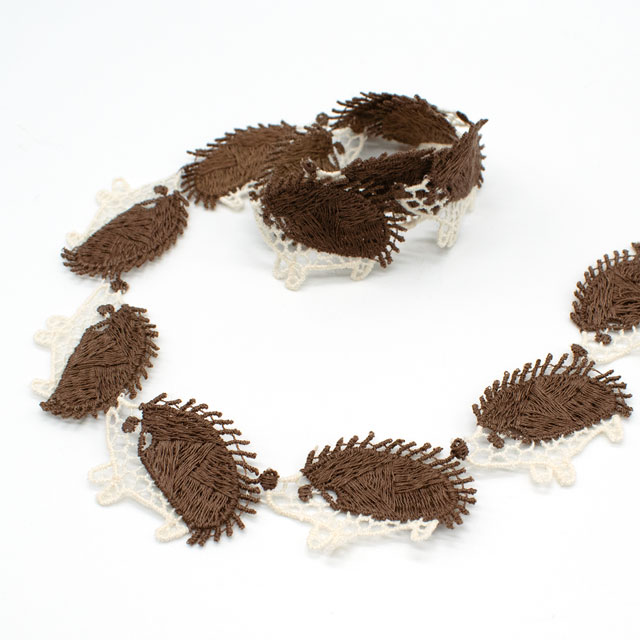 デザインレースユキ ケミカルレース ハリネズミ2色(05713-CC) 長さ約50cm ライトベージュ×こげ茶 07Ac99j