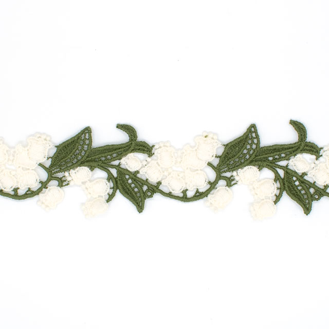 デザインレースユキ ケミカルレース スズラン2色(05742-CC) 長さ約1m 白×緑 07Ac99j