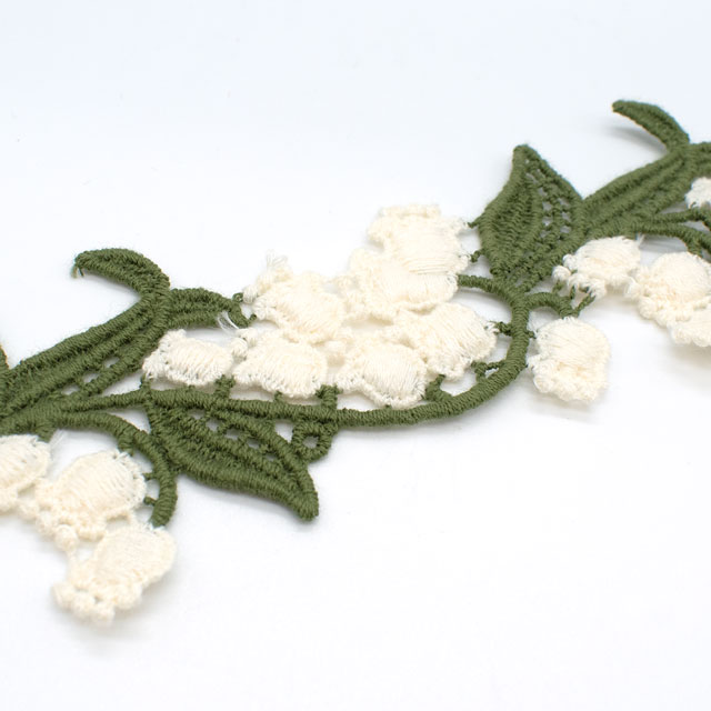 デザインレースユキ ケミカルレース スズラン2色(05742-CC) 長さ約1m 白×緑 07Ac99j