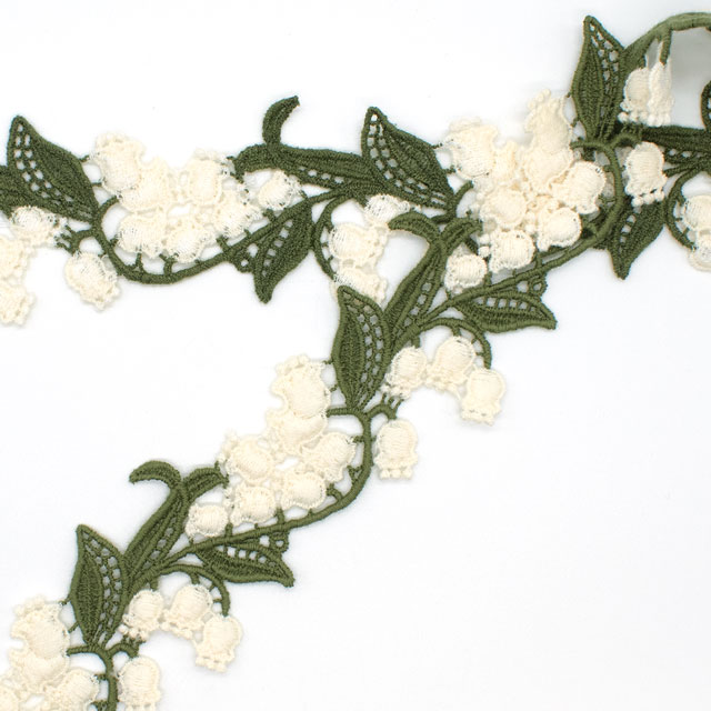 デザインレースユキ ケミカルレース スズラン2色(05742-CC) 長さ約1m 白×緑 07Ac99j