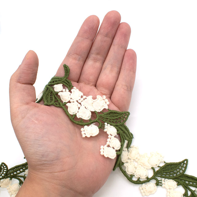 デザインレースユキ ケミカルレース スズラン2色(05742-CC) 長さ約1m 白×緑 07Ac99j