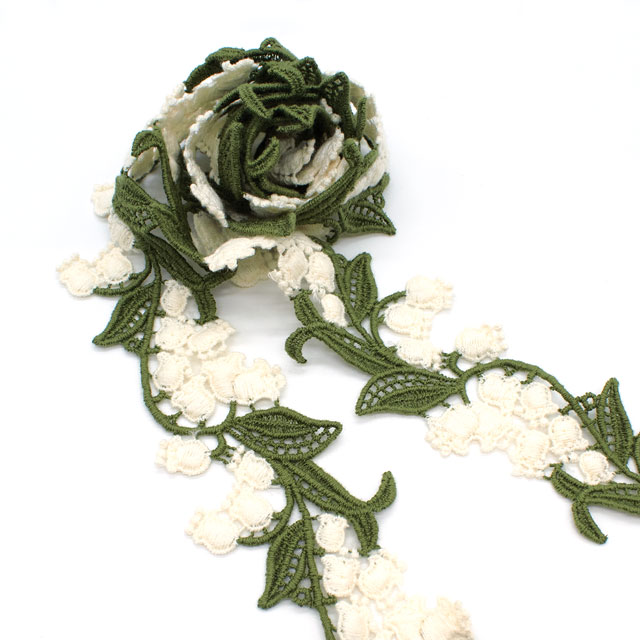 デザインレースユキ ケミカルレース スズラン2色(05742-CC) 長さ約1m 白×緑 07Ac99j