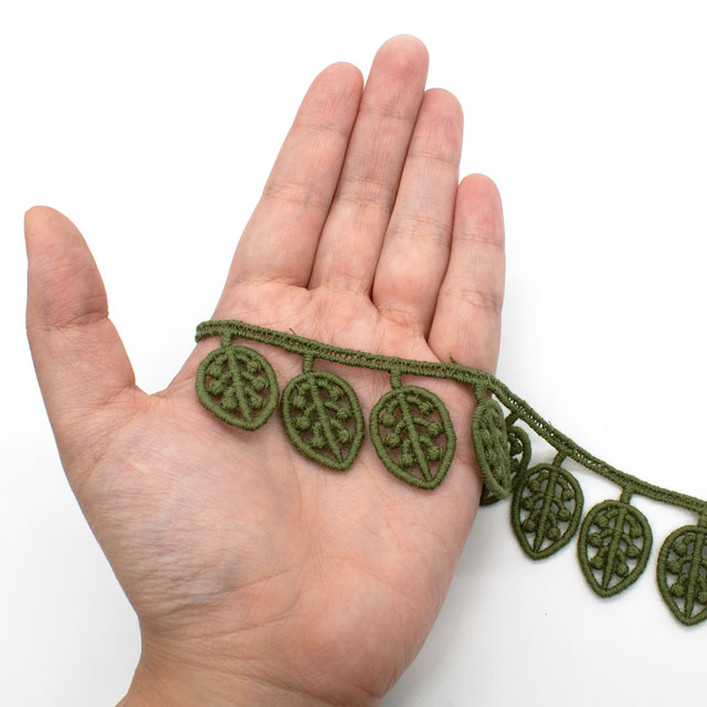 デザインレースユキ ケミカルレース 葉っぱ(11454-CC) 長さ約1m 緑 07Ac99j