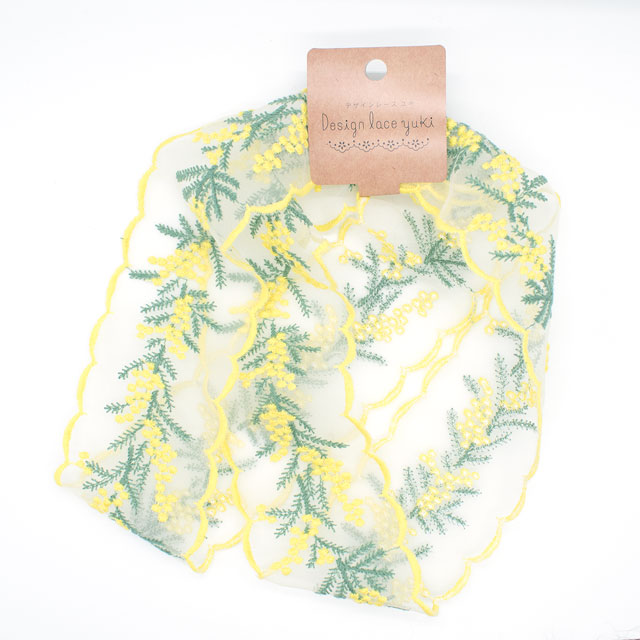 デザインレースユキ オーガンジーレース ミモザ(05770C) 長さ約1m LY.レモンイエロー×青磁 07Ac99j