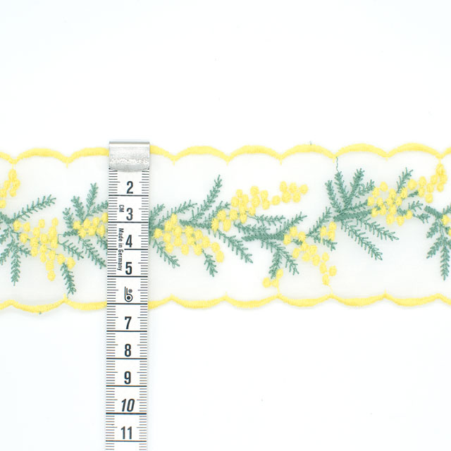 デザインレースユキ オーガンジーレース ミモザ(05770C) 長さ約1m LY.レモンイエロー×青磁 07Ac99j