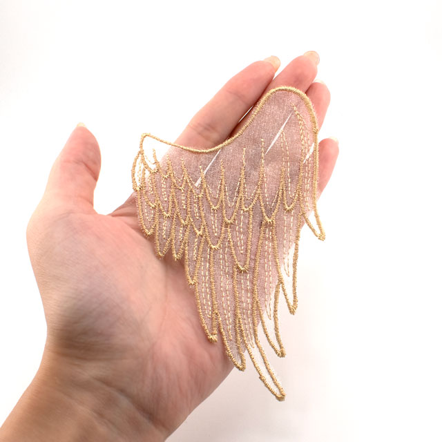 デザインレースユキ オーガンジーモチーフ 天使の羽(05730-OG) オフ白/ゴールドブラウン 1組入 07Bb99j