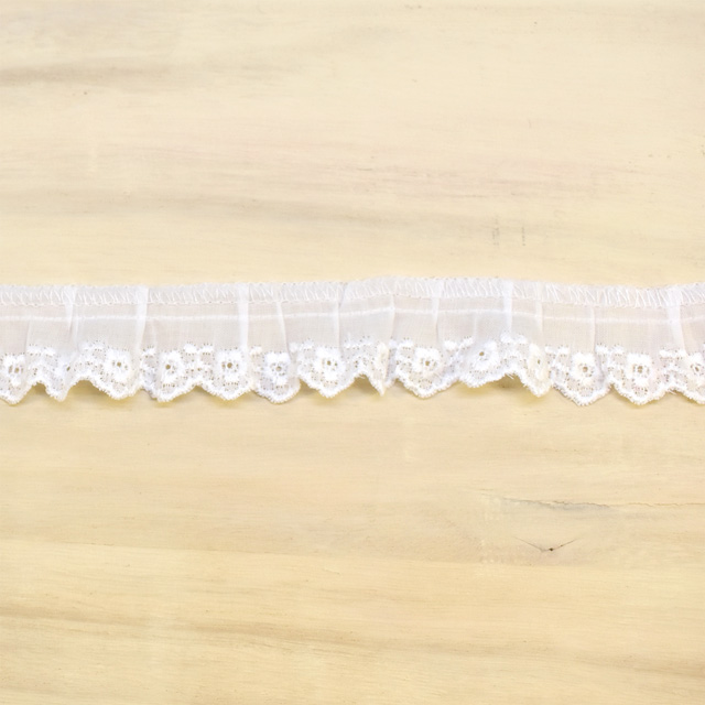 綿ギャザーレース(MO37) 約1.7cm幅 1.白 07Ac99_