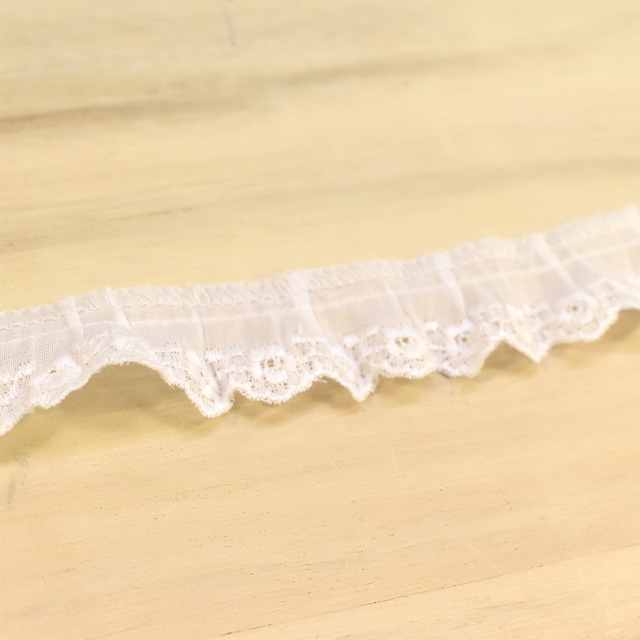 綿ギャザーレース(MO37) 約1.7cm幅 1.白 07Ac99_