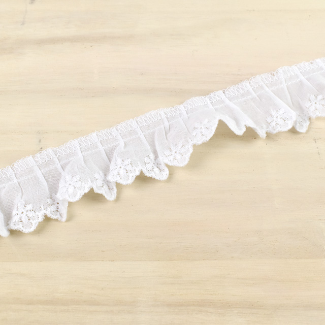 綿ギャザーレース(MO43) 約2.1cm幅 1.白 07Ac99_