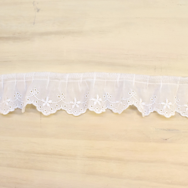 綿ギャザーレース(MO46) 約3cm幅 1.白 07Ac99_