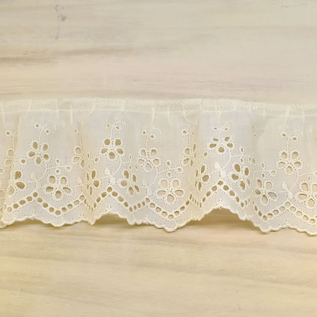 綿ギャザーレース(MO57) 約6.8cm幅 3.生成 07Ac99_