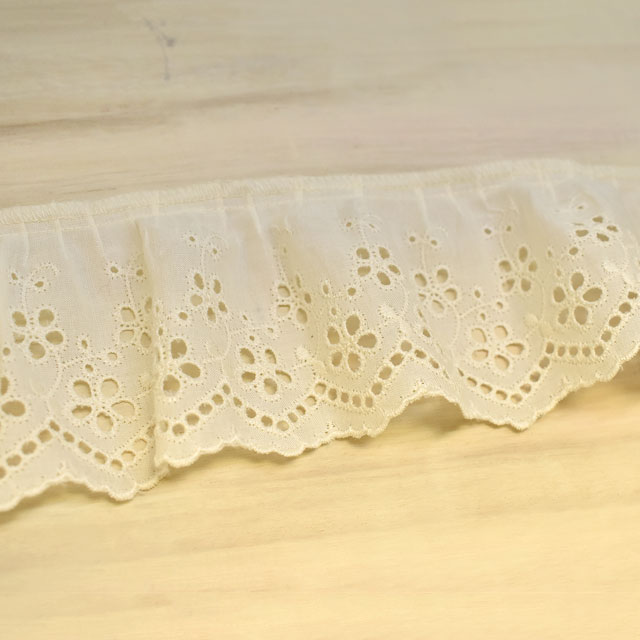 綿ギャザーレース(MO57) 約6.8cm幅 3.生成 07Ac99_