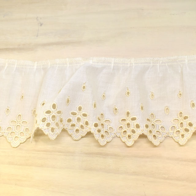 綿ギャザーレース(MO61) 約8.5cm幅 3.生成 07Ac99_