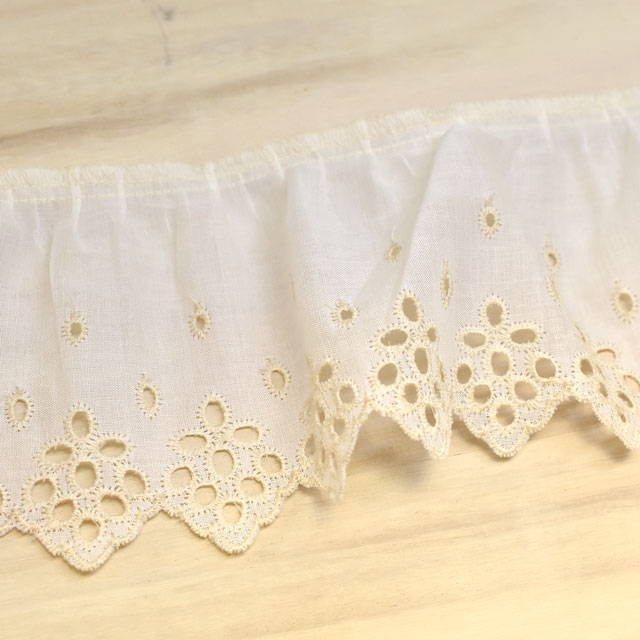 綿ギャザーレース(MO61) 約8.5cm幅 3.生成 07Ac99_