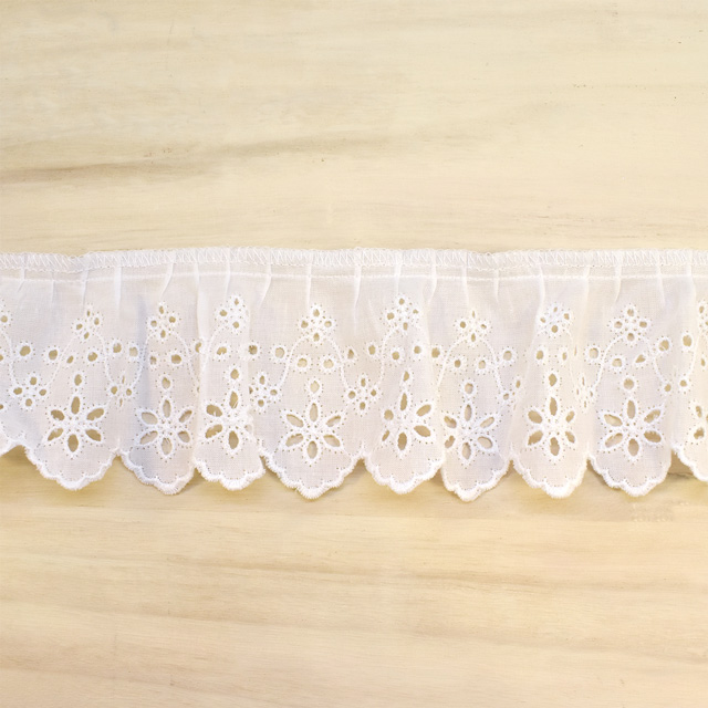 綿ギャザーレース(MO63) 約6.2cm幅 1.白 07Ac99_