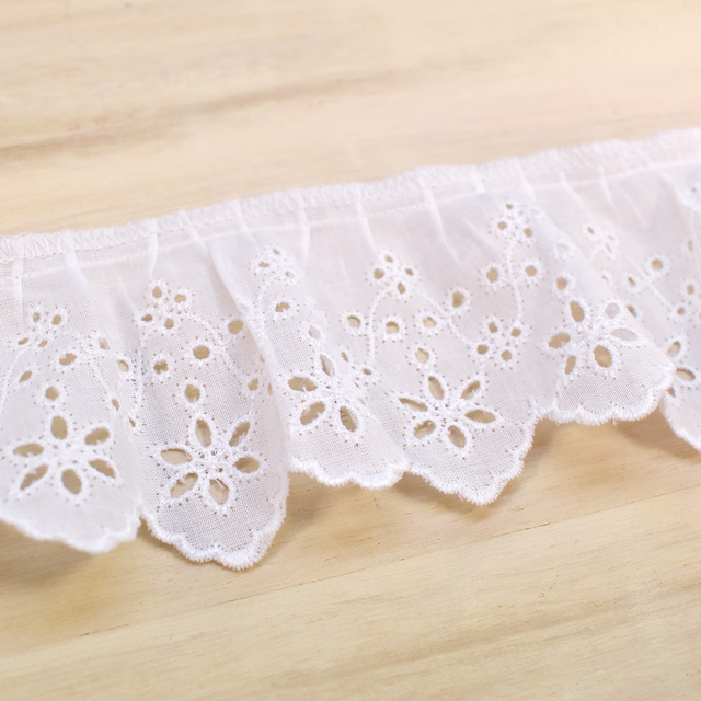 綿ギャザーレース(MO63) 約6.2cm幅 1.白 07Ac99_