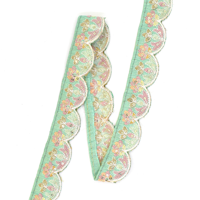 インド製刺繍リボン パステルスカラップ(32) 1m入り 5.ミントグリーン 07Ab99_