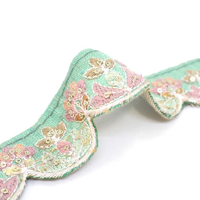 インド製刺繍リボン パステルスカラップ(32) 1m入り 5.ミントグリーン 07Ab99_