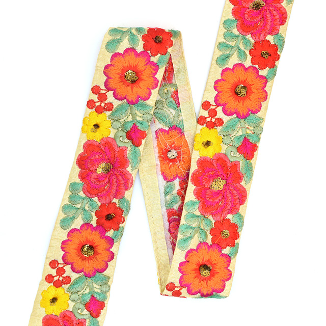 インド製刺繍リボン チェルシーフラワー(36) 1m入り 1.アイボリー 07Ab99_